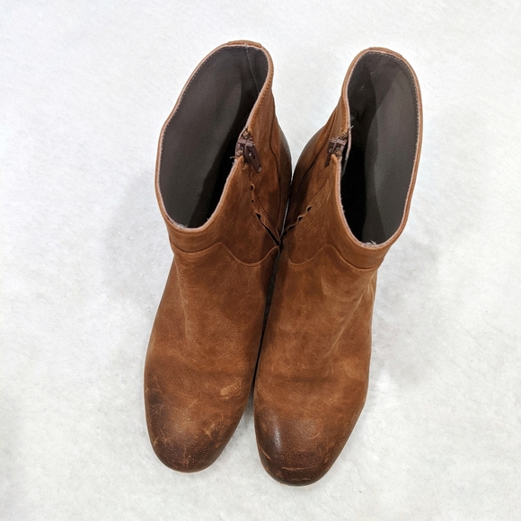 Brown Leather Women's Ankle Booties size 10 Distressed Look round toe - Picture 4 of 10